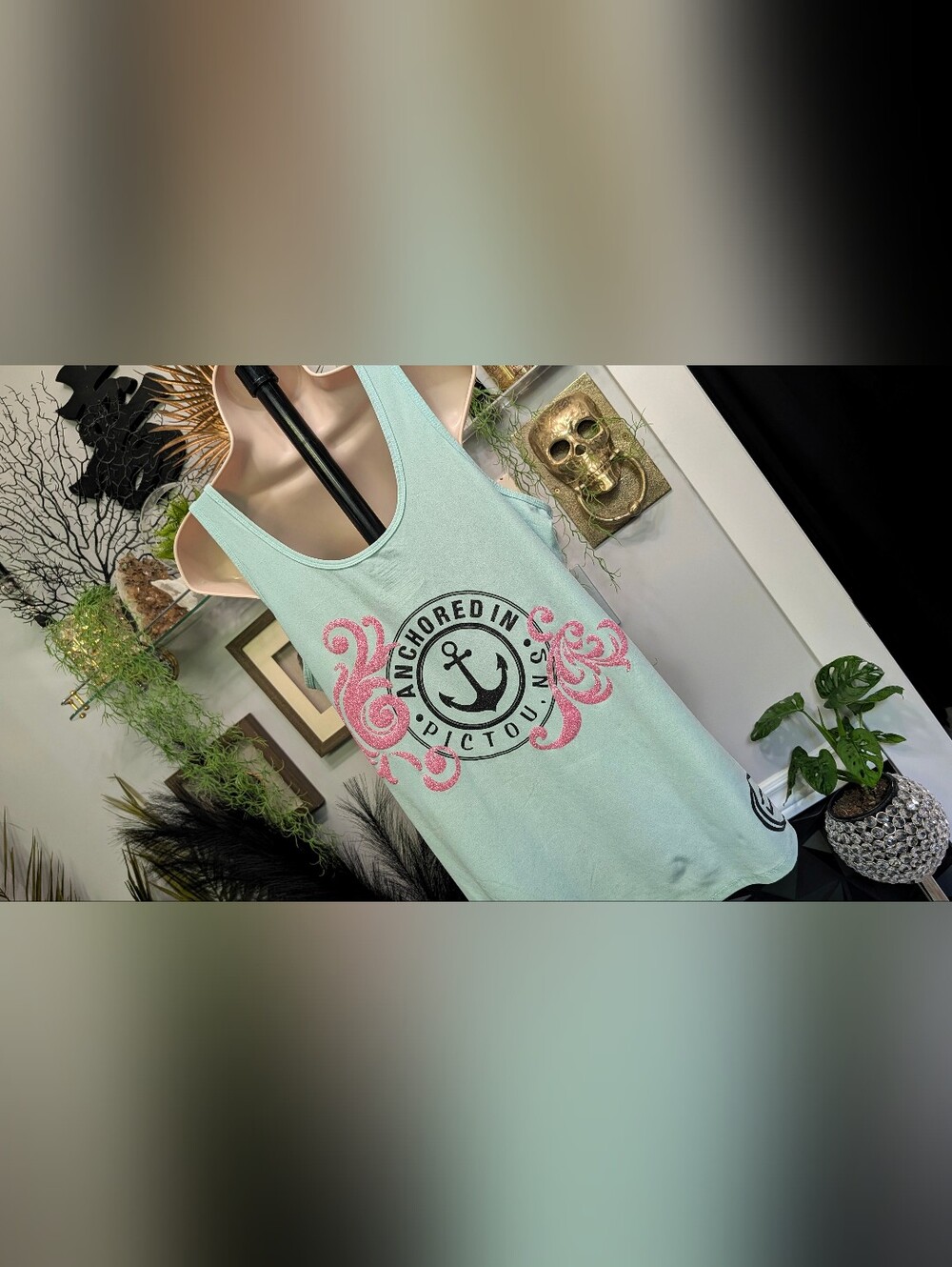 Ocean Drip "Anchored in Pictou" Glitter Tank Top XXL NWT